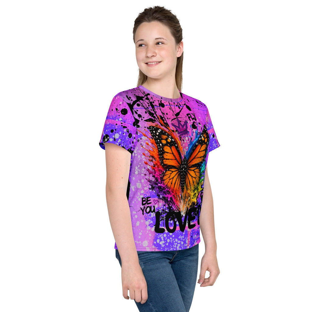 The Lavender Store-butterfly Youth T-Shirt - Lavender On My Mind, Unisex T-shirt, with Rainbow Butterfly in Pink