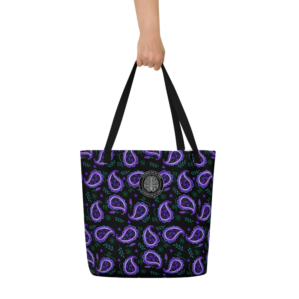 Black & Purple Paisley Large Lavender On My Mind Tote Bag - The Lavender StoreThe Lavender StoreTote BagThe Lavender Store
