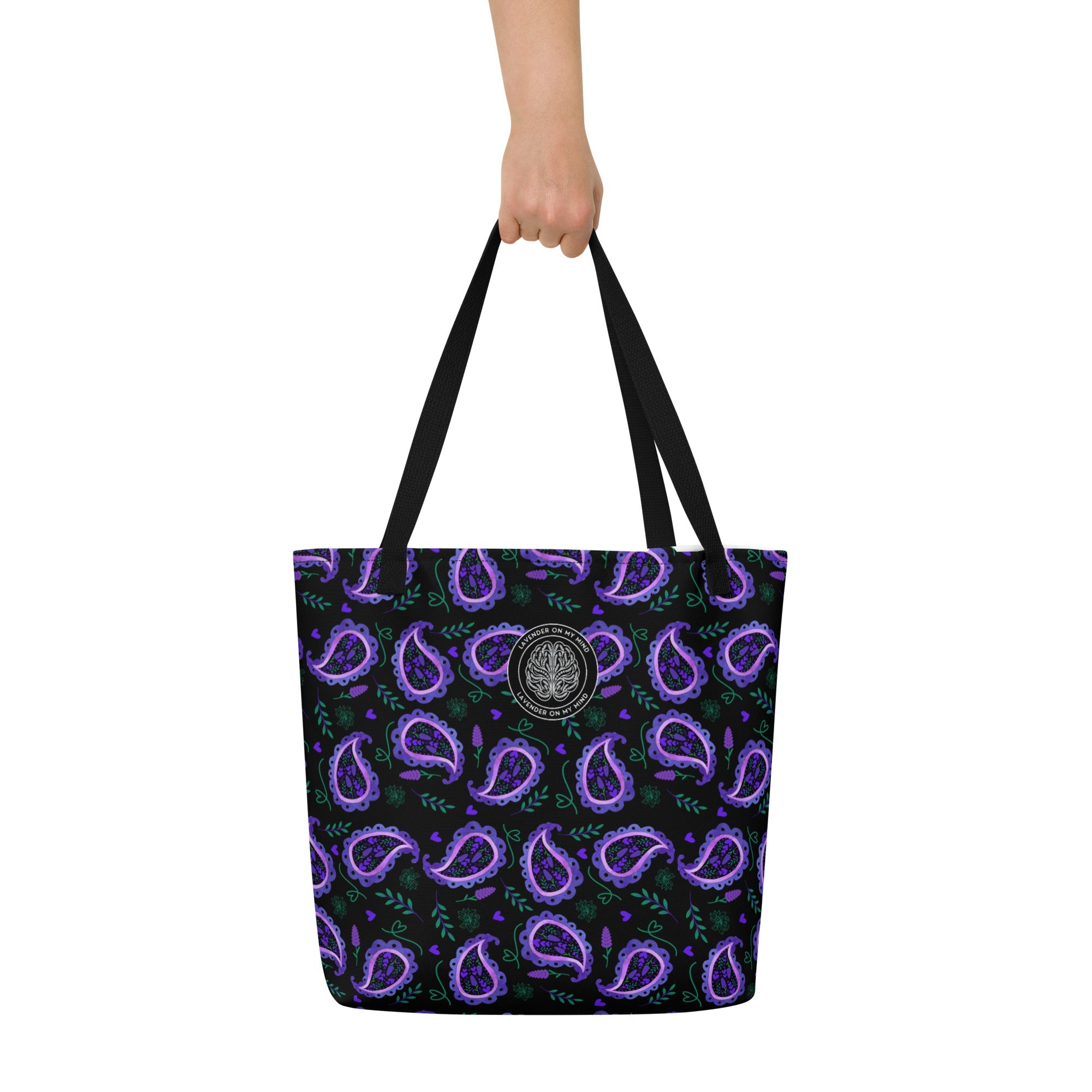 Black & Purple Paisley Large Tote Bag Lavender On My Mind - The Lavender Store