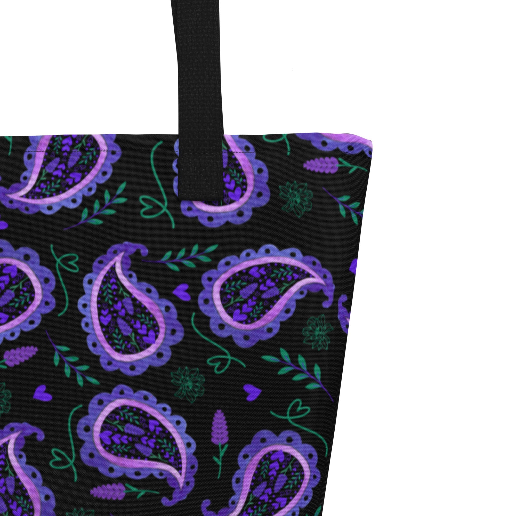 Black & Purple Paisley Large Tote Bag Lavender On My Mind - The Lavender Store