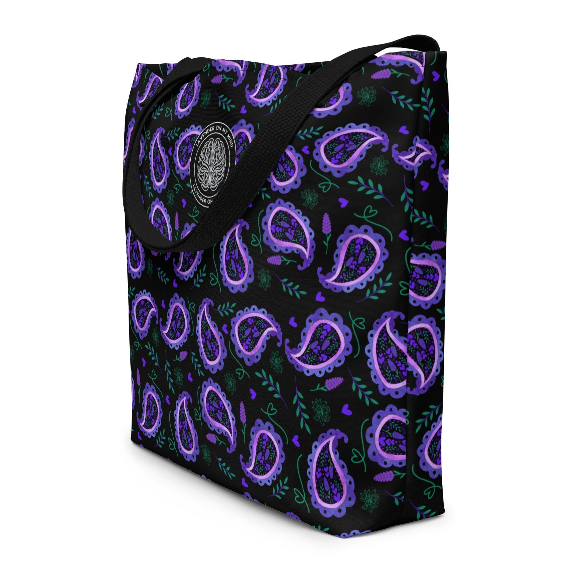 Black & Purple Paisley Large Tote Bag Lavender On My Mind - The Lavender Store