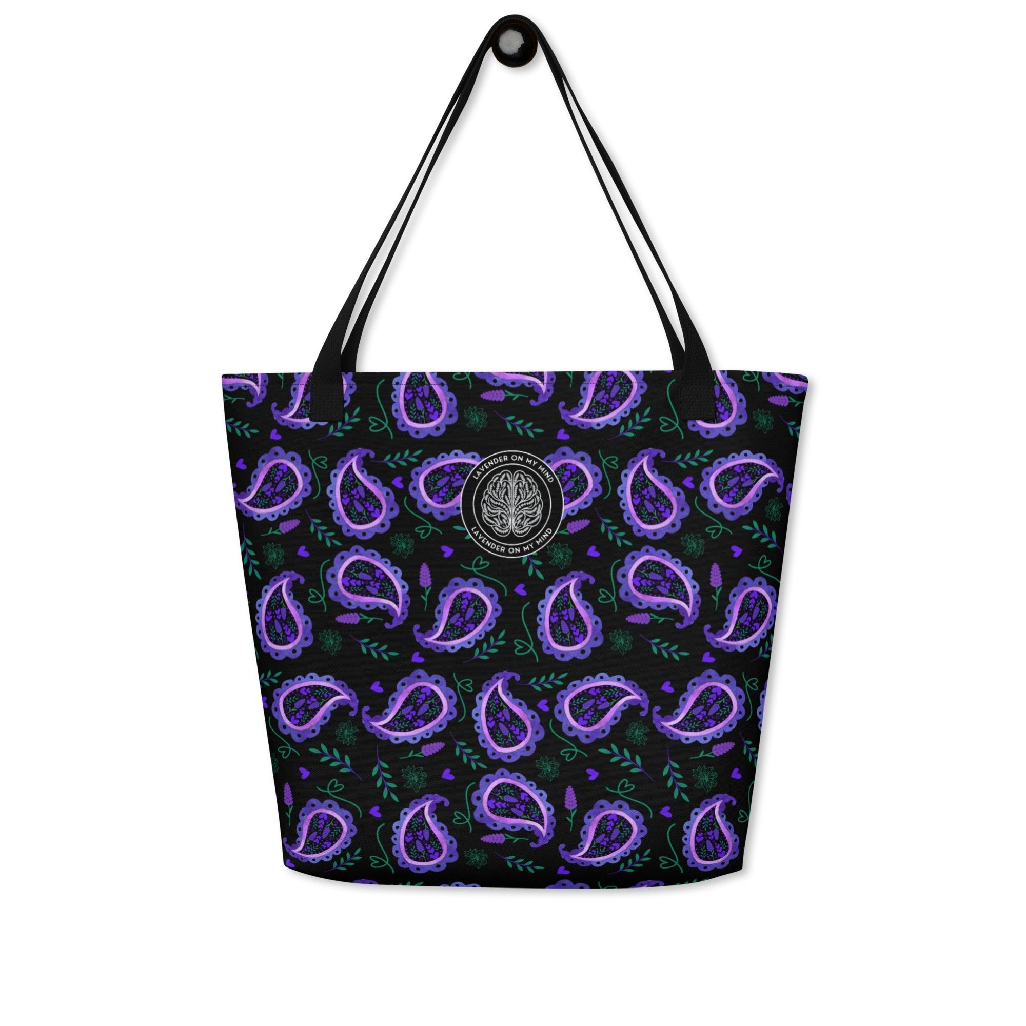Black & Purple Paisley Large Tote Bag Lavender On My Mind - The Lavender Store
