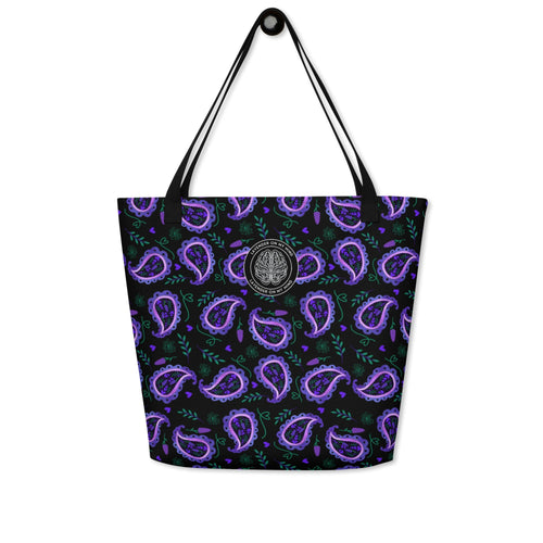 Black & Purple Paisley Large Tote Bag Lavender On My Mind - The Lavender Store