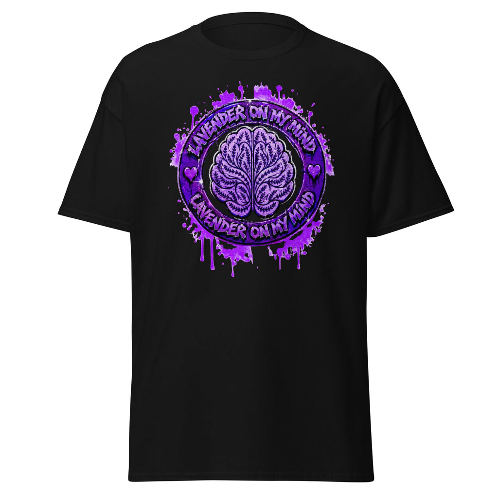 Lavender On My Mind T-Shirt with Graffiti Logo - The Lavender Store Black Adult Lavender On My Mind logo