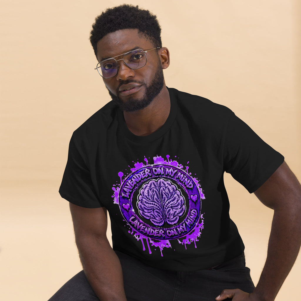Lavender On My Mind T-Shirt with Graffiti Logo - The Lavender Store Dark Heather S Adult Lavender On My Mind logo