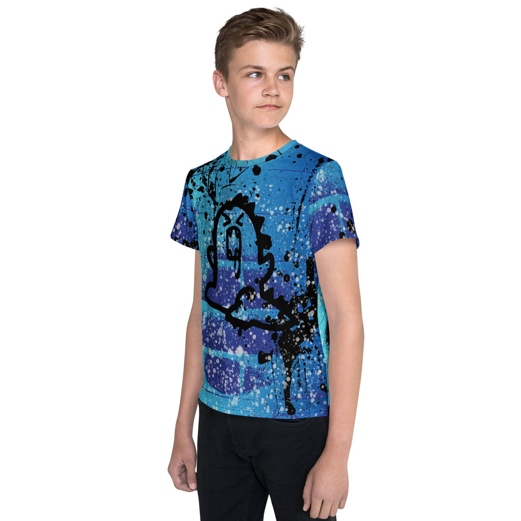 RAWR T-Shirt (Youth) - Lavender On My Mind, The Lavender Store, Shirt Sleeve, Unisex, in blue with dinosaur, lightning bolt